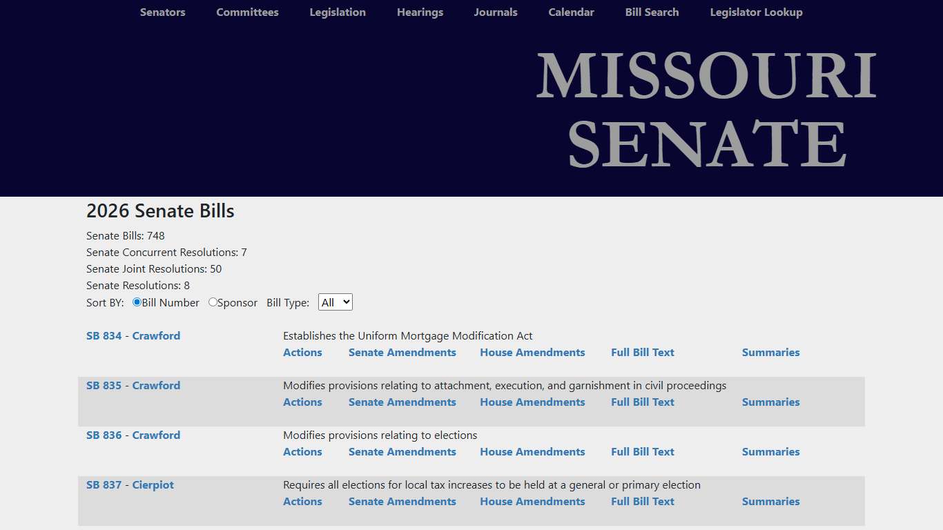 Bill List - 2026 - Senate